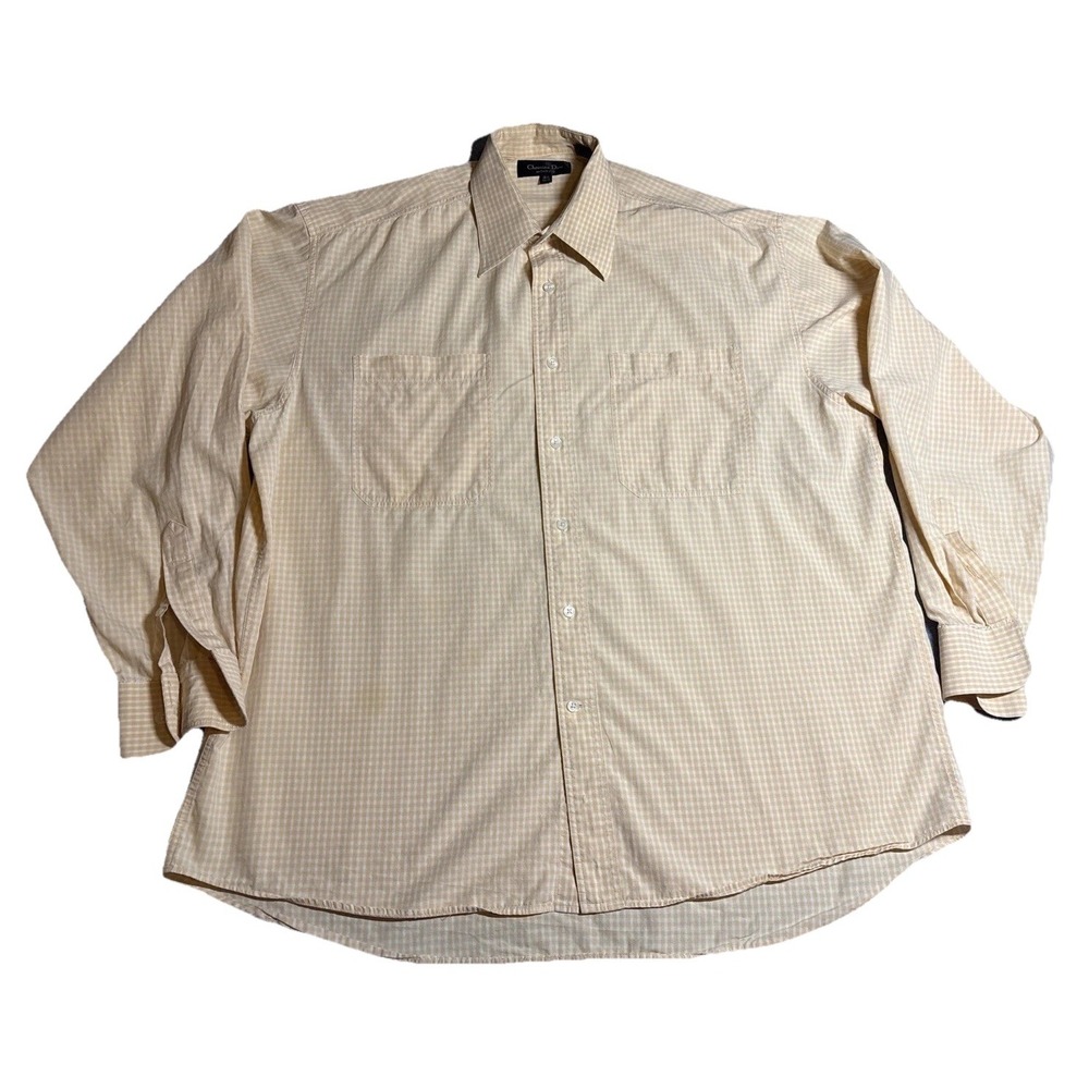 Christian Dior Monsieur Shirt Men's Tan Gingham Good Long Sleeve 16.5 34/35